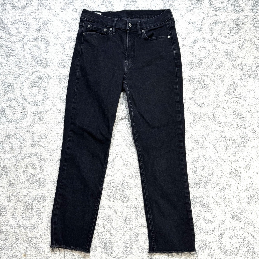 GAP Vintage Slim Mid Rise Black Wash Distressed Hem Jeans‎ Women's Size 28 6R